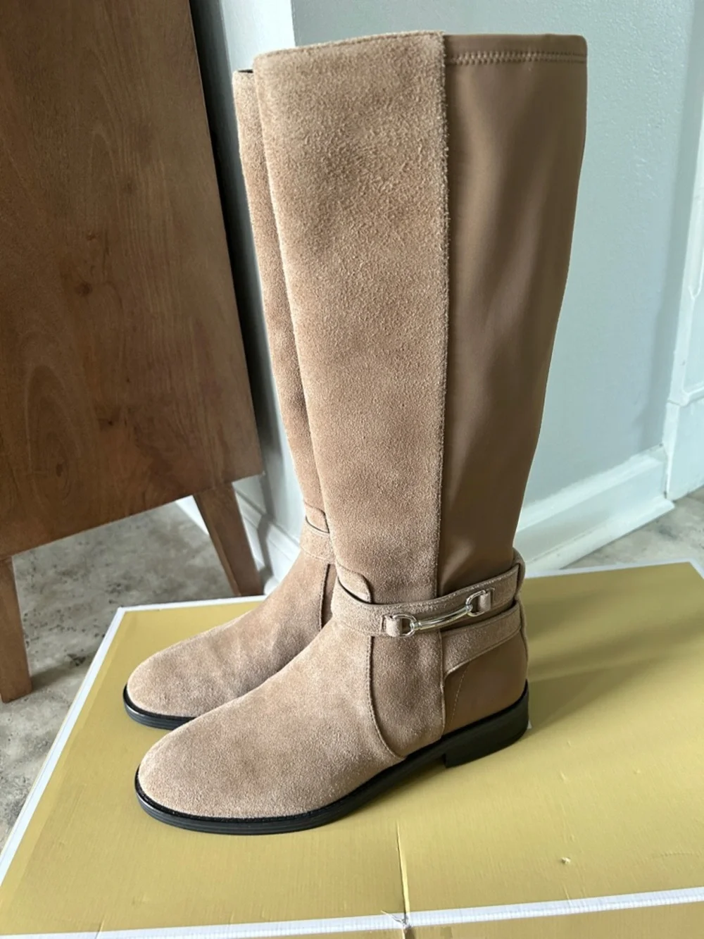 Michael Kors Carson flat Tall Suede Riding Boots in Driftwood